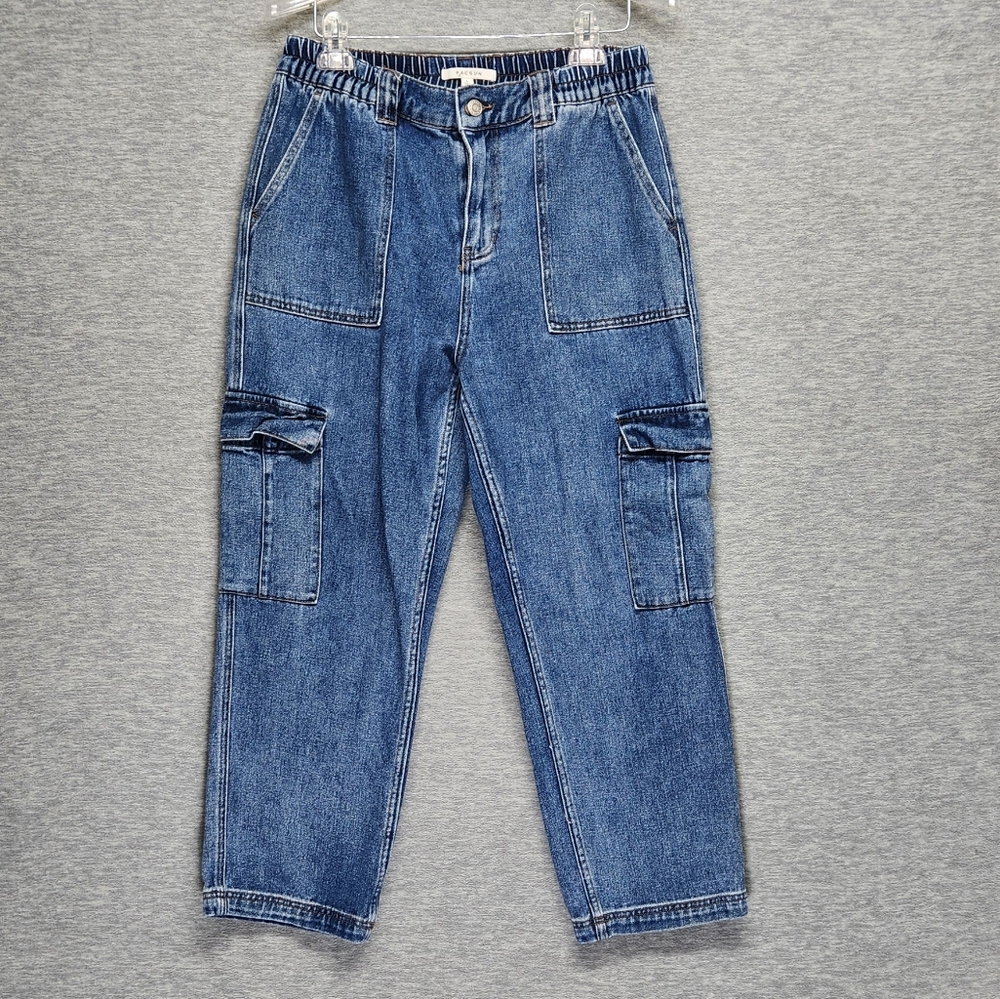 Pacsun Womens Baghy Denim Cargo Pants Elastic Skater Punk Grunge